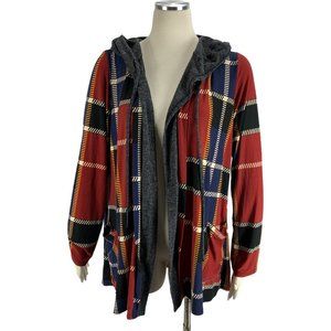 Egy XL Hooded Cardigan Red Plaid Stretch EKJ1024-16